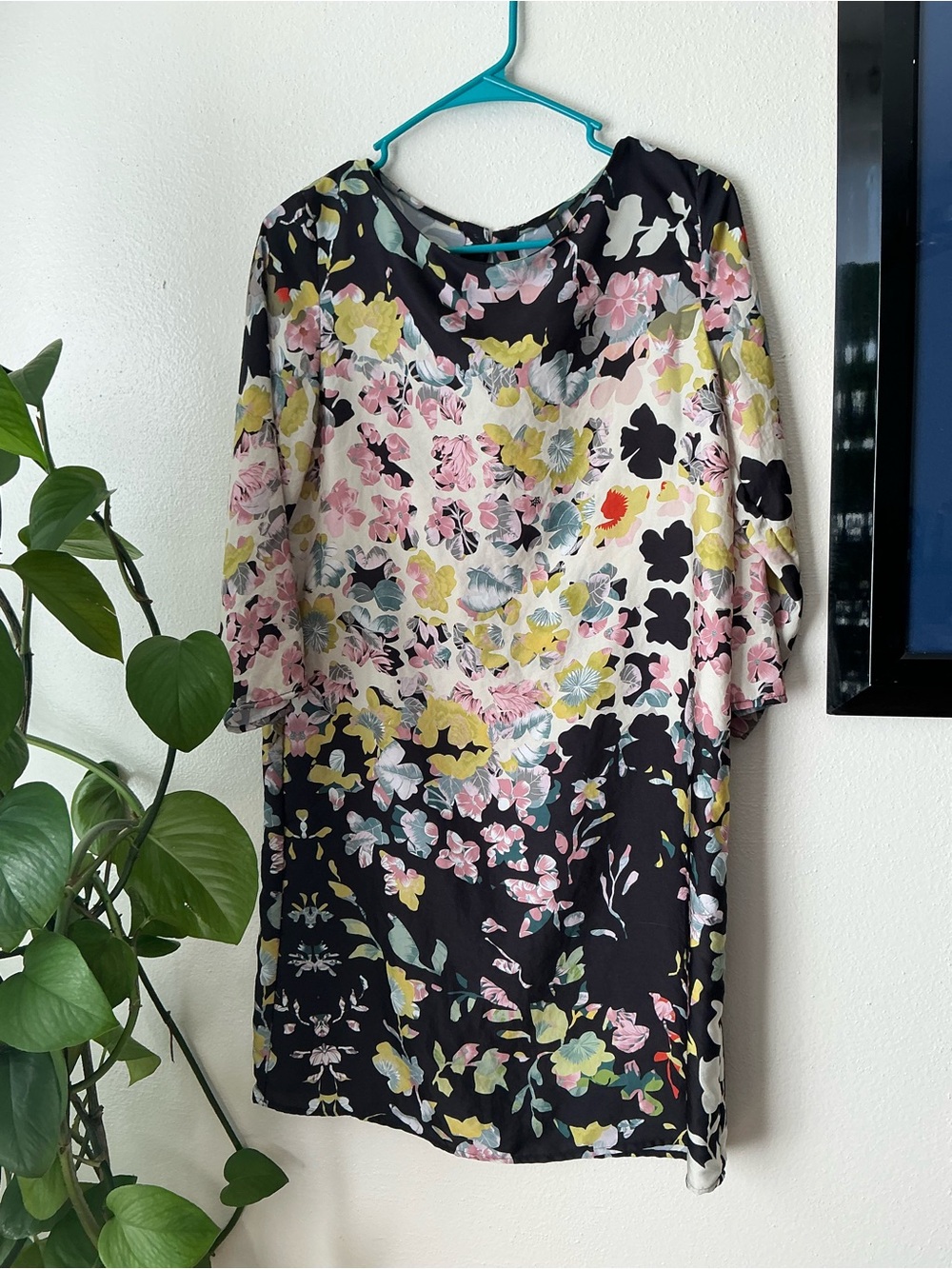 Moon Collection Black Floral Midi Dress with Pink, Yellow & Mint Accents